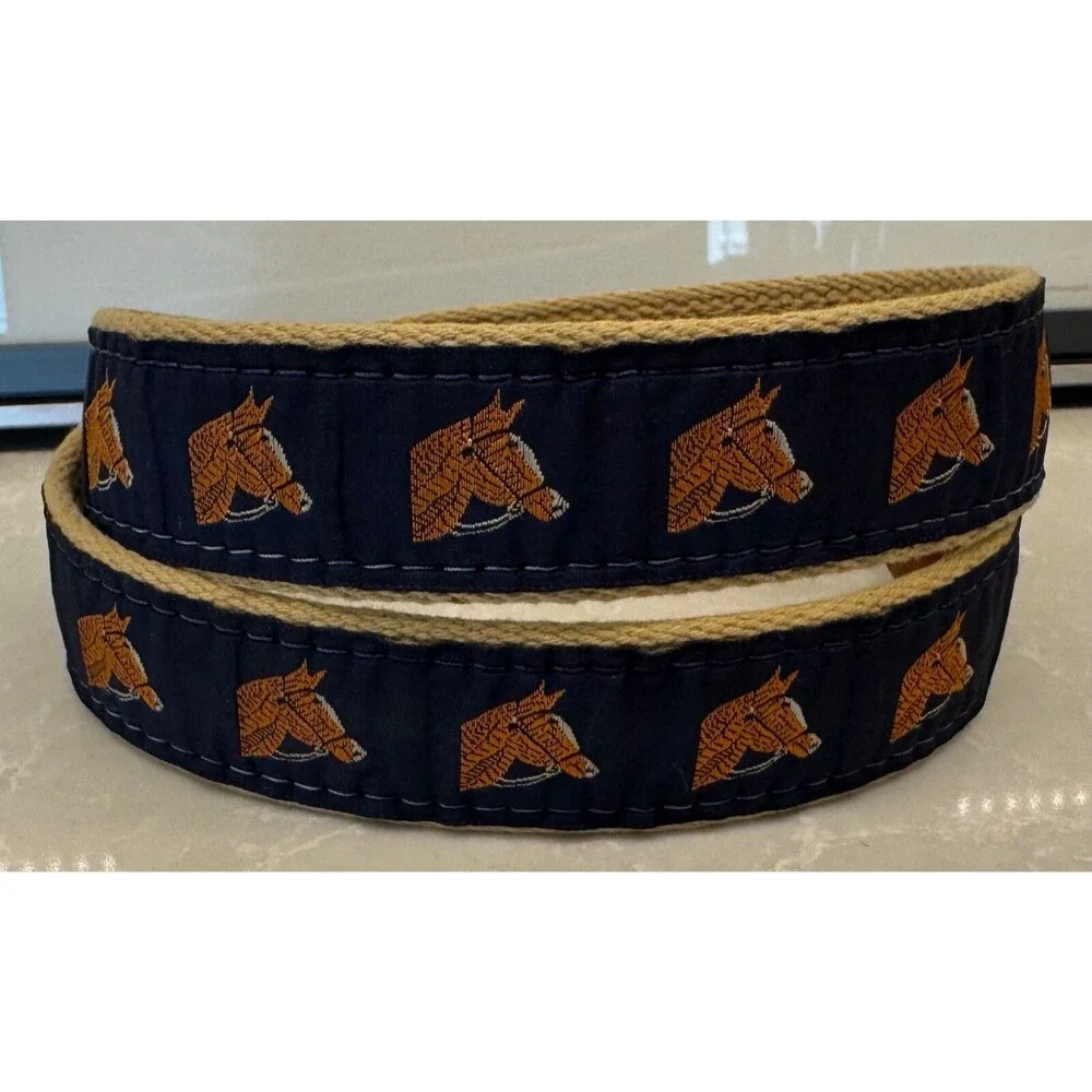 Bridled Horse Equine Canvas Leather Belt - Size 28 - Navy